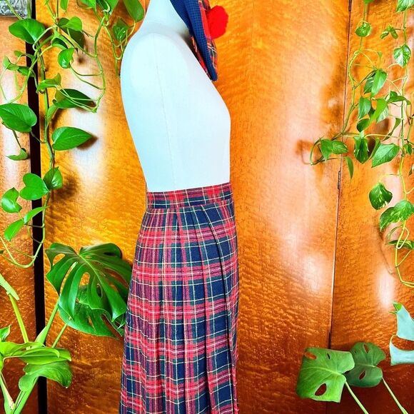 NWT DEADSTOCK 1970’s 70s Vintage Red Wool Plaid Pleated Fringe Kilt Skirt Xs 24w - Picture 6 of 10